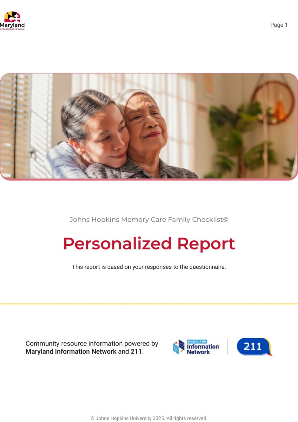 Front cover of Personalized Report for Memory Care Checklist